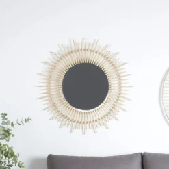Agata Miroir rond mural en rotin naturel