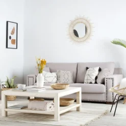 Agata Miroir rond mural en rotin naturel