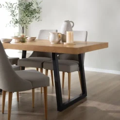 Amaia Table &agrave; manger rectangulaire en bois massif de manguier et métal