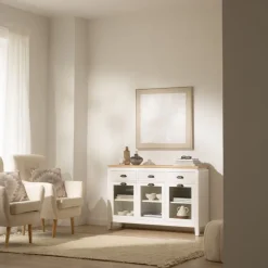 Avelin Buffet étroit blanc et naturel