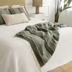 Bandol Plaid en coton vert naturel 130x170 cm