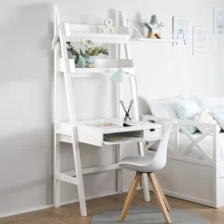 Bassay Bureau en bois laqué blanc avec tiroirs et étagère