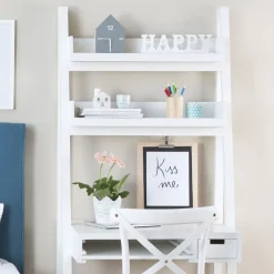 Bassay Bureau en bois laqué blanc avec tiroirs et étagère