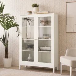 Berna Vitrine basse en bois laqué blanc
