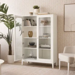 Berna Vitrine basse en bois laqué blanc