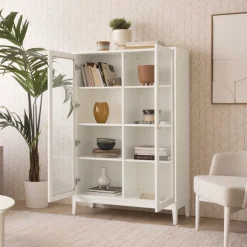 Berna Vitrine basse en bois laqué blanc