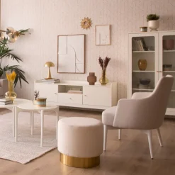 Berna Vitrine basse en bois laqué blanc