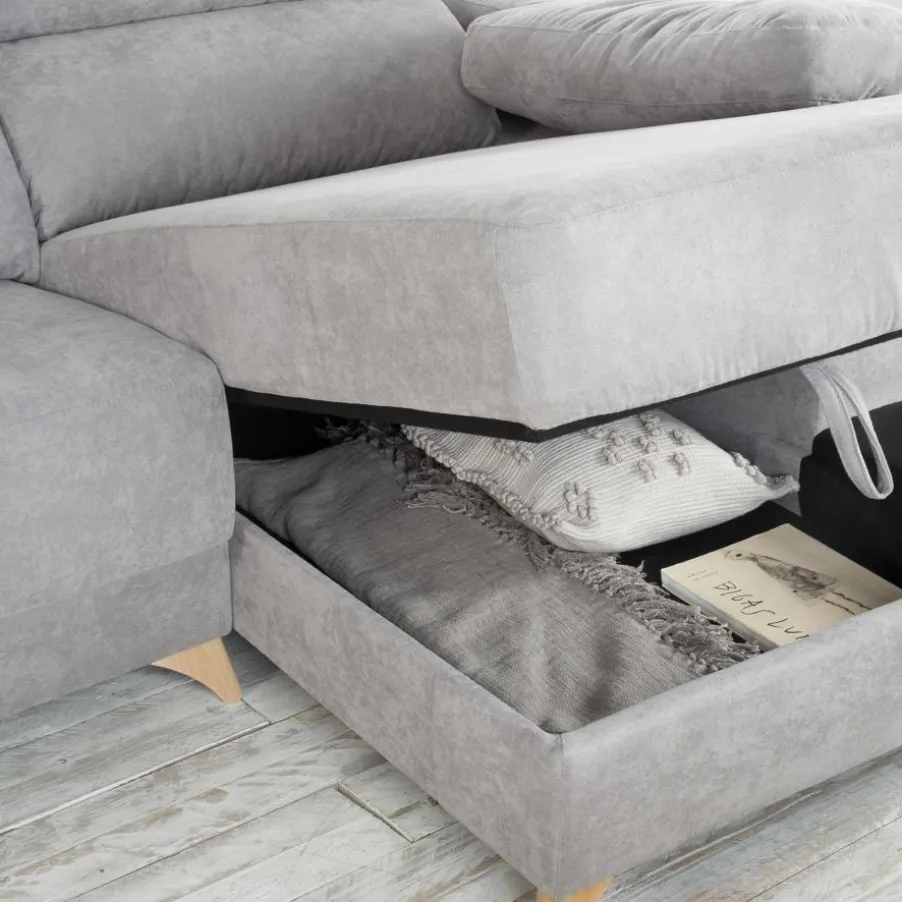 Dandy Canapé d'angle droite 4 places gris avec rangement