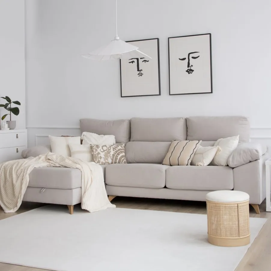 Dandy Canapé d'angle gauche 4 places beige avec rangement