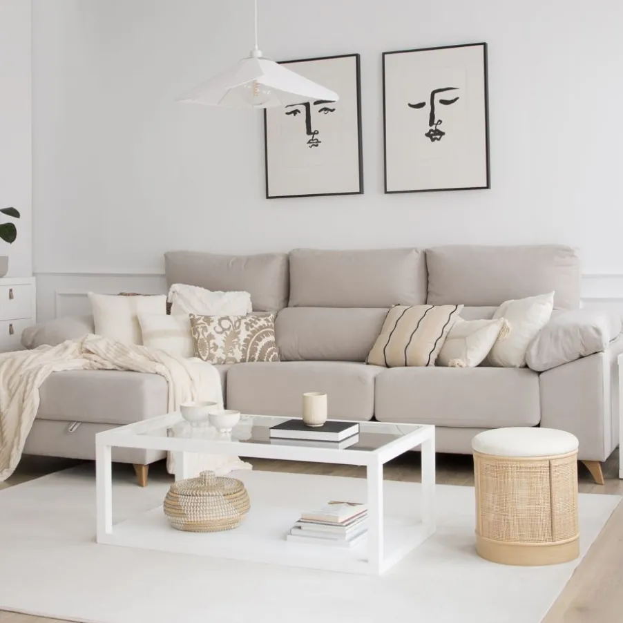 Dandy Canapé d'angle gauche 4 places beige avec rangement