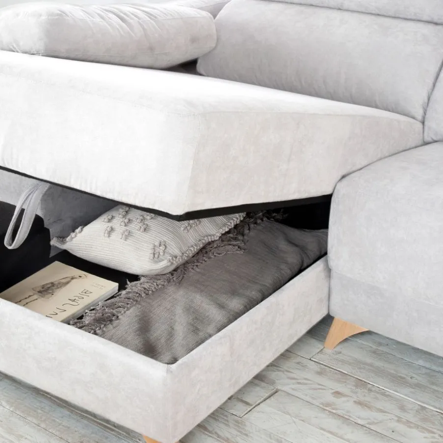 Dandy Canapé d'angle gauche 4 places beige avec rangement