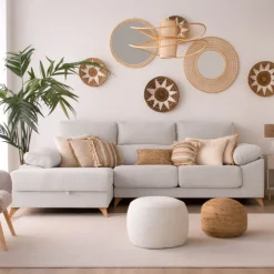 Dandy Canapé d'angle gauche 4 places beige avec rangement