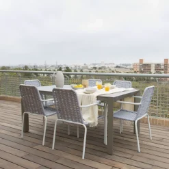 Ensemble Table inset et 6 chaises gris/blanc