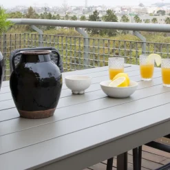 Ensemble Table inset et 6 chaises gris/blanc