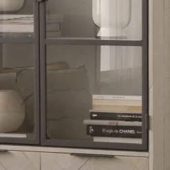 Enzo Vitrine en bois massif et métal couleur blanc wild