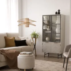 Enzo Vitrine en bois massif et métal couleur blanc wild