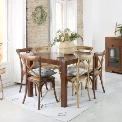 Gael Table &agrave; manger rectangulaire extensible 140/190 en bois massif de couleur teck