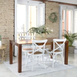 Gael Table &agrave; manger rectangulaire extensible 140/190 en bois massif de couleur teck