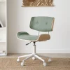 Haru Chaise de bureau rembourrée en vert avec bois et roulettes
