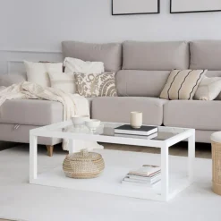 Juliet Table basse en bois et verre laqué en blanc