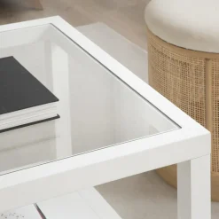 Juliet Table basse en bois et verre laqué en blanc