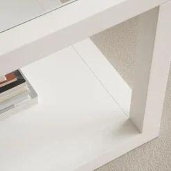 Juliet Table basse en bois et verre laqué en blanc