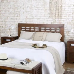 Kenia T&ecirc;te de lit en bois massif pour lit de 150 et 160 couleur teck