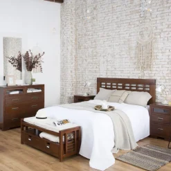 Kenia T&ecirc;te de lit en bois massif pour lit de 150 et 160 couleur teck