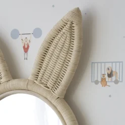 Lapin Miroir mural rond en forme de lapin en rotin naturel