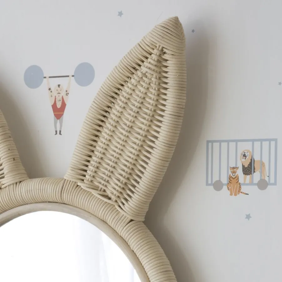 Lapin Miroir mural rond en forme de lapin en rotin naturel