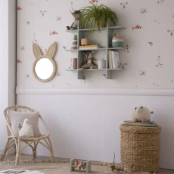 Lapin Miroir mural rond en forme de lapin en rotin naturel