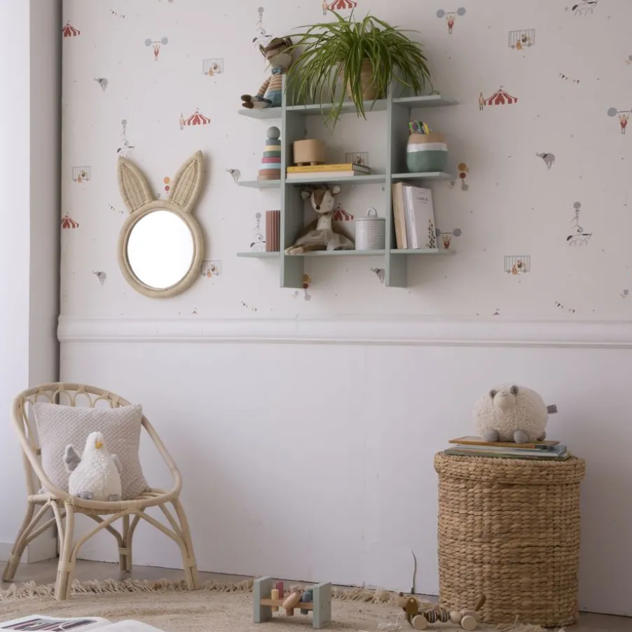 Lapin Miroir mural rond en forme de lapin en rotin naturel