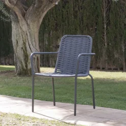Mink Chaise de jardin en corde de couleur anthracite et en aluminium graphite