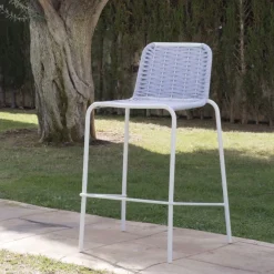 Mink Tabouret de jardin en corde grise et aluminium blanc