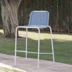 Mink Tabouret de jardin en corde tourmaline et aluminium blanc