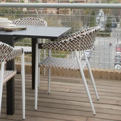 Narvik Chaise de jardin en rotin synthétique multicolore et aluminium blanc