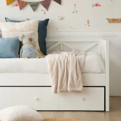 Niza Lit gigogne laqué en blanc pour matelas de 90