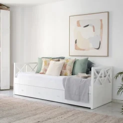 Niza Lit gigogne laqué en blanc pour matelas de 90