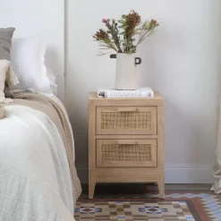 Pandora Table de chevet en bois et rotin
