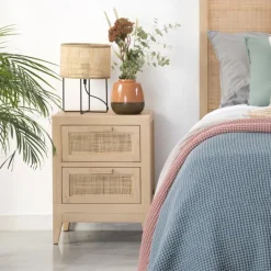 Pandora Table de chevet en bois et rotin