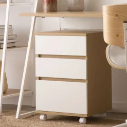 Poppy Caisson &agrave; roulettes en ch&ecirc;ne clair et blanc