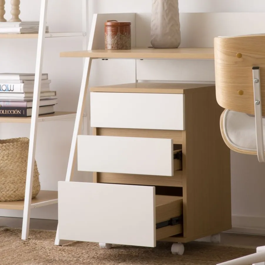 Poppy Caisson à roulettes en chêne clair et blanc