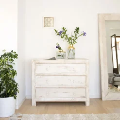 Soho Commode en bois massif de couleur blanc décapé