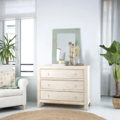 Soho Commode en bois massif de couleur blanc décapé