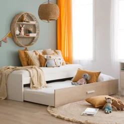 Teo Lit superposé blanc mat et naturel duna pour matelas de 90x190