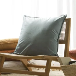Vela Coussin décoratif en velours pour canapé de couleur bleue
