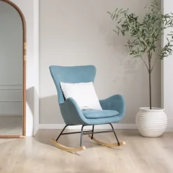 Vinci Fauteuil &agrave; bascule vert avec pieds en bois