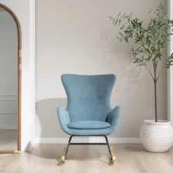 Vinci Fauteuil &agrave; bascule vert avec pieds en bois