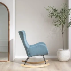 Vinci Fauteuil &agrave; bascule vert avec pieds en bois