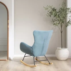 Vinci Fauteuil &agrave; bascule vert avec pieds en bois